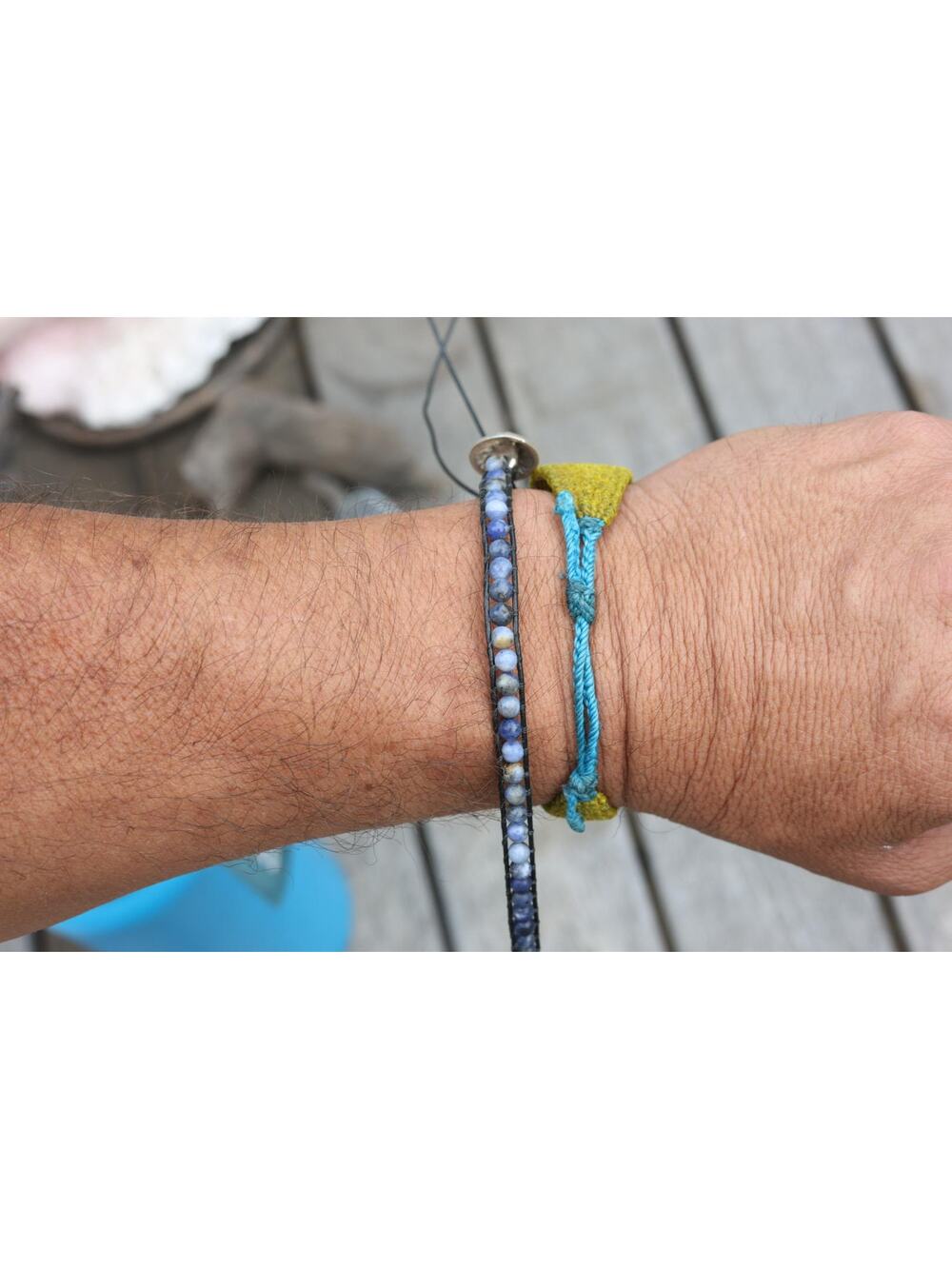 Sodalite Bead Wrap Bracelet Sunburst Concho Southwestern